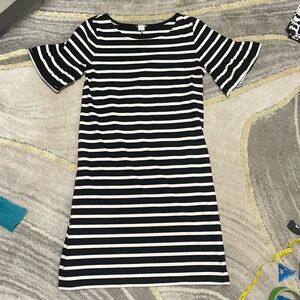 J.Crew Black White Stripe Ruffle Sleeve Dress S
